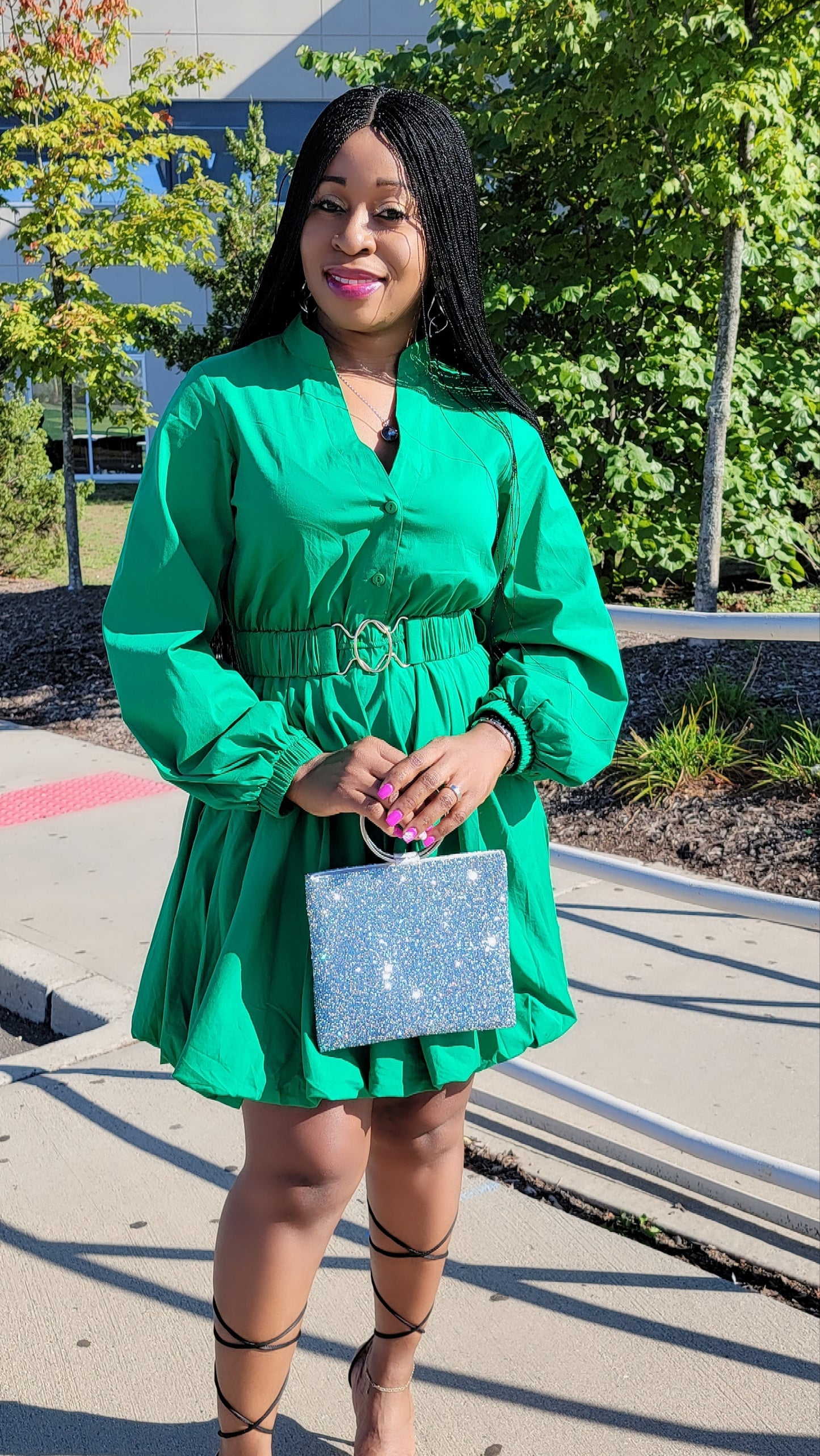 Crystal Bubble Mini Dress( Green)