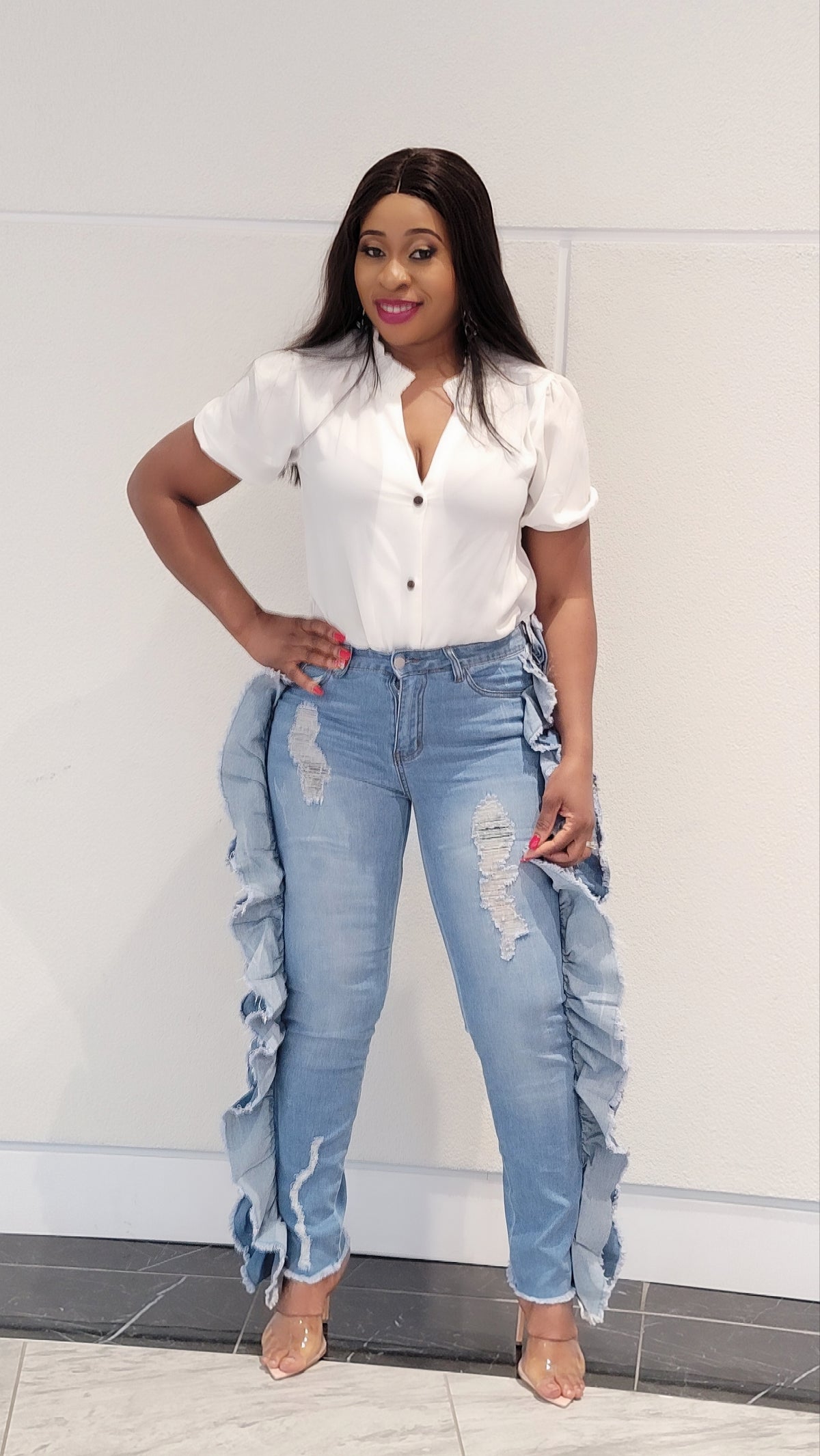 Side Ruffle Jeans Bella Side Ruffles Skinny Jeans – Fancyevans Boutique