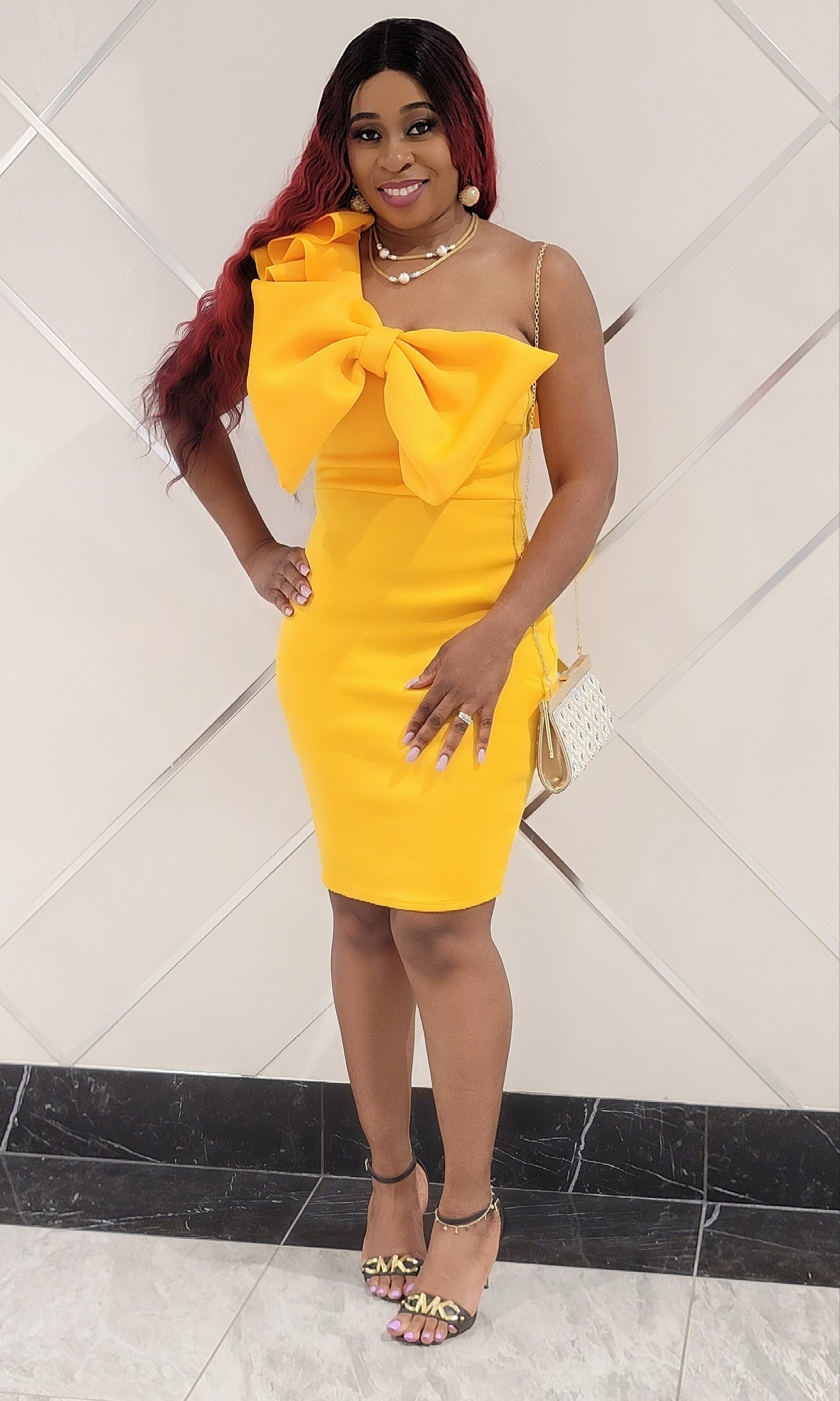 Selena Bow Front Dress (Yellow)