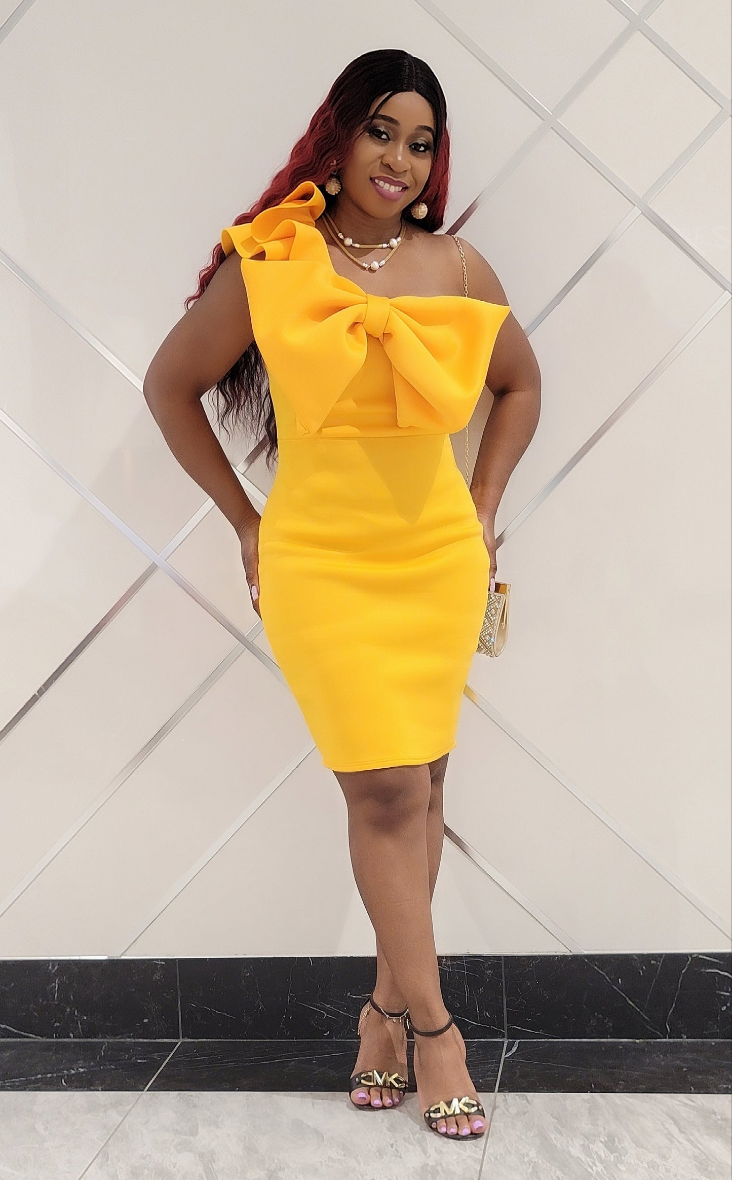 Selena Bow Front Dress (Yellow)