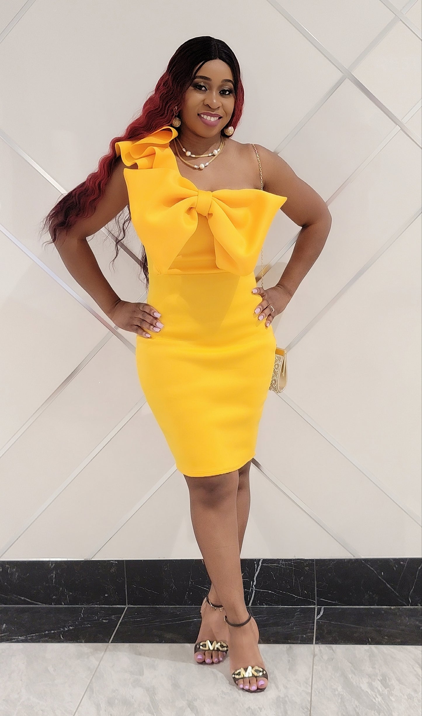 Selena Bow Front Dress (Yellow)