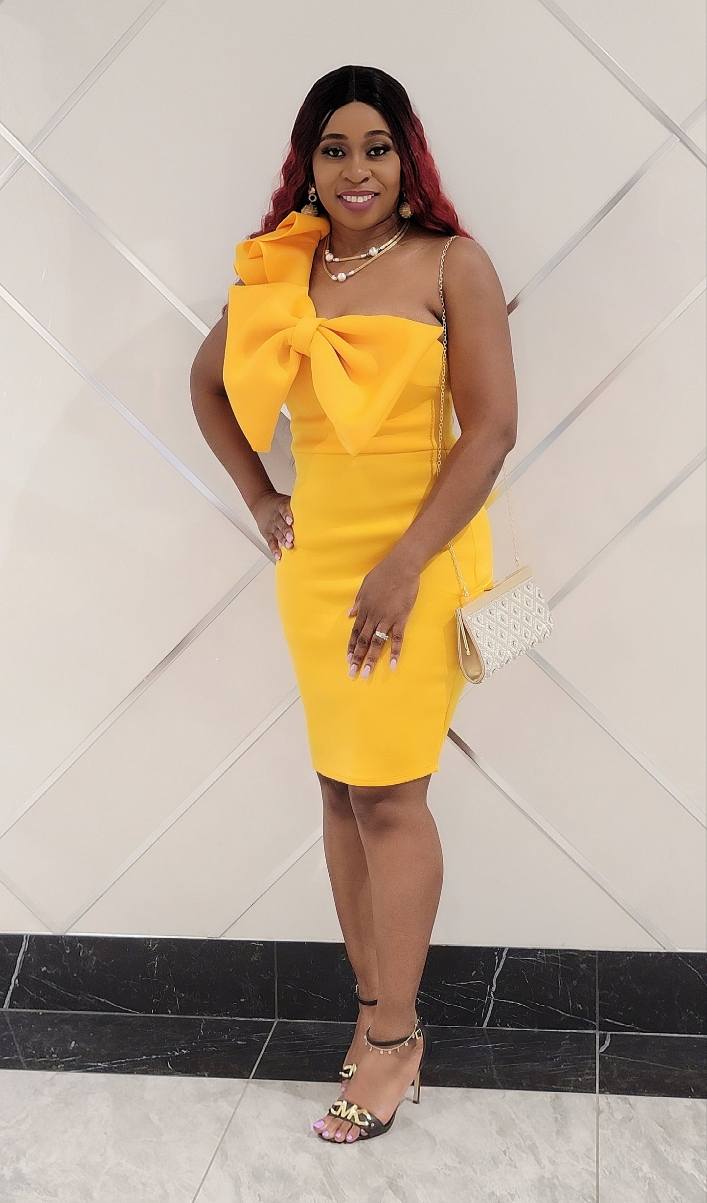 Selena Bow Front Dress (Yellow)