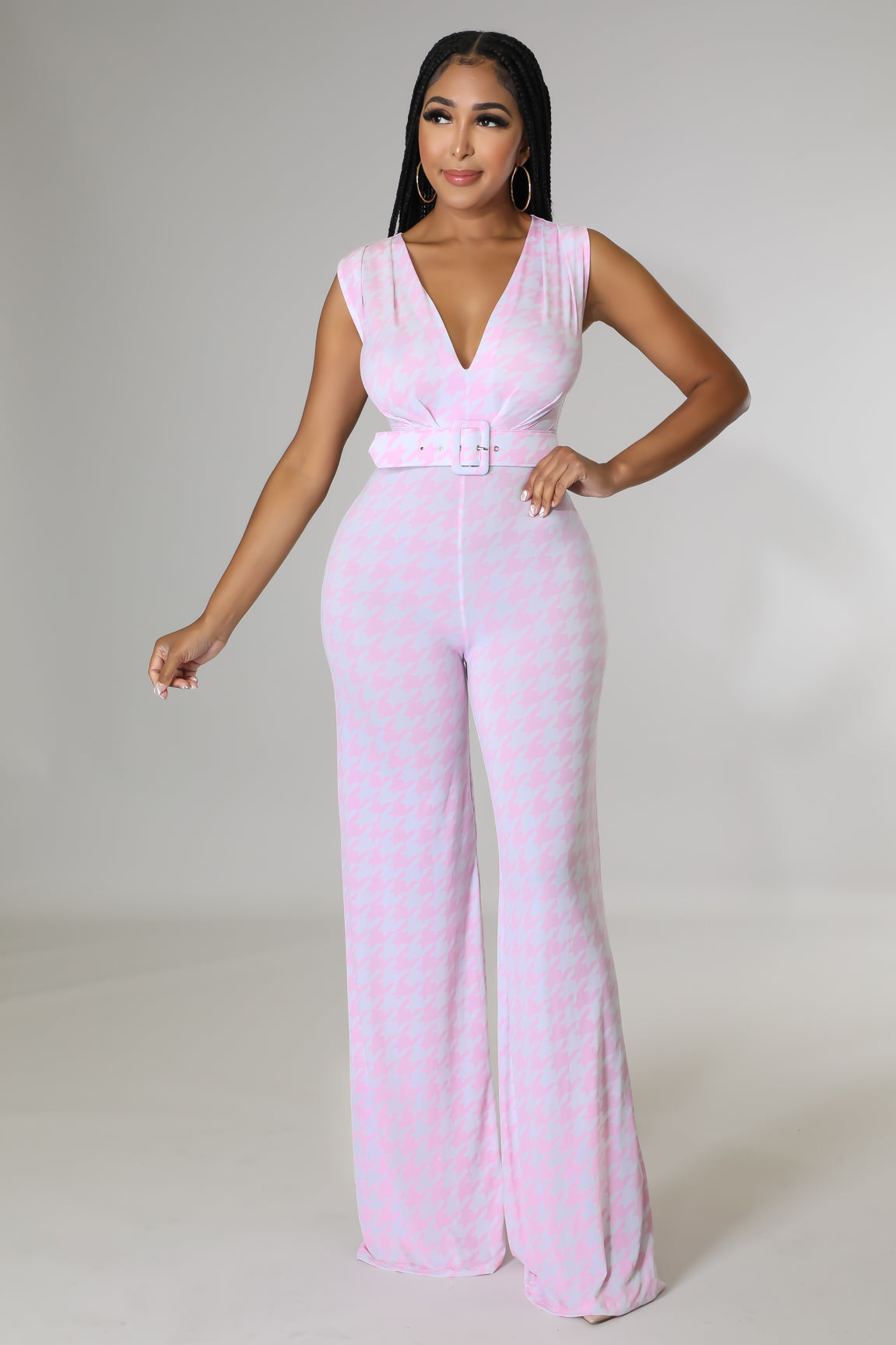 Adore Me Plaid Jumpsuit (Pink)