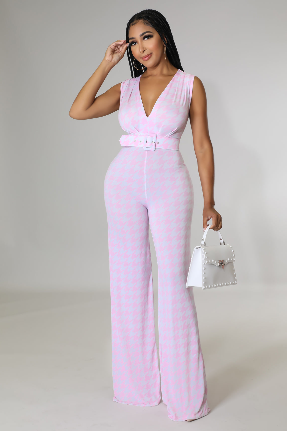 Adore Me Plaid Jumpsuit (Pink)