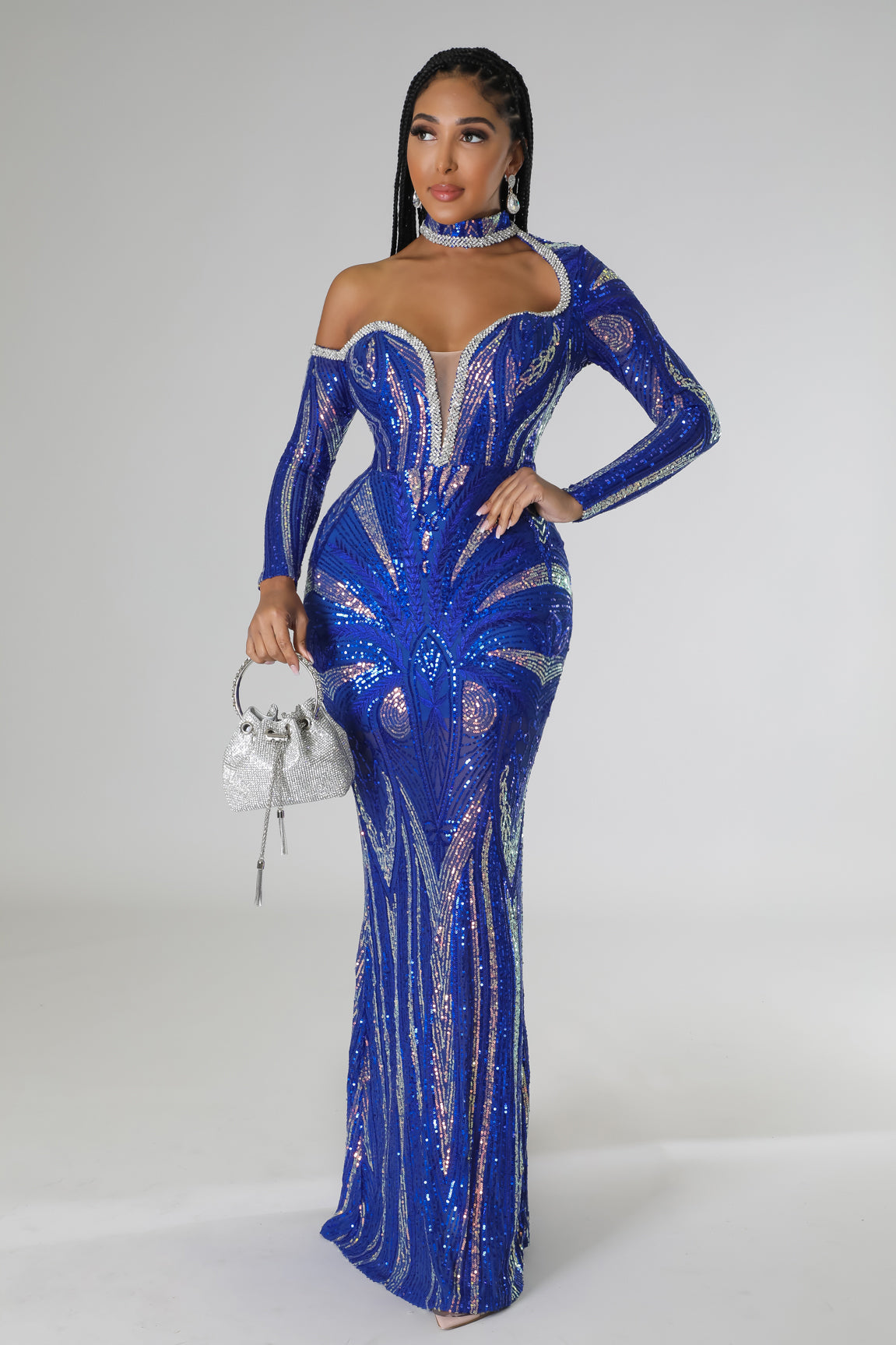 Shonda Rhinestone Dress (Blue)