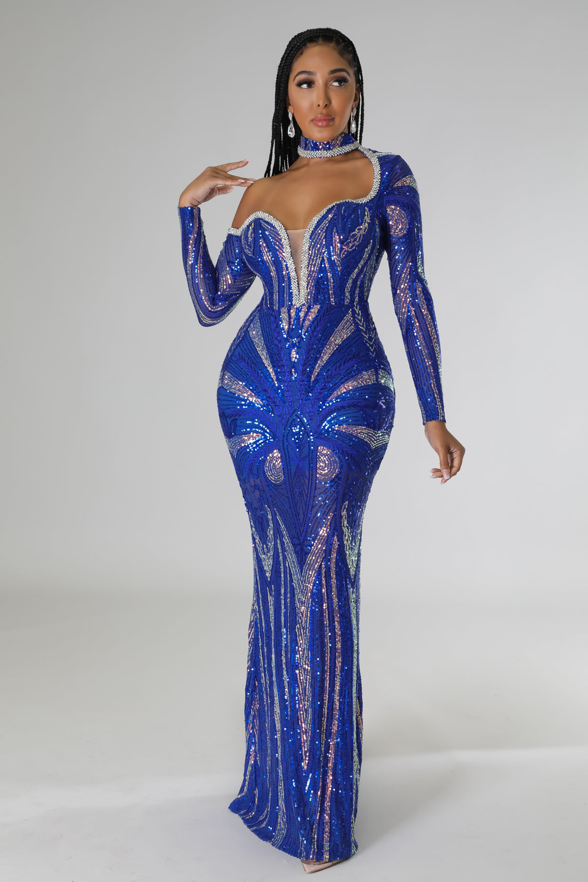 Shonda Rhinestone Dress (Blue) – Fancyevans Boutique