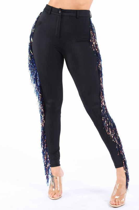 Evy Iridescent Sequin Fringed Pant