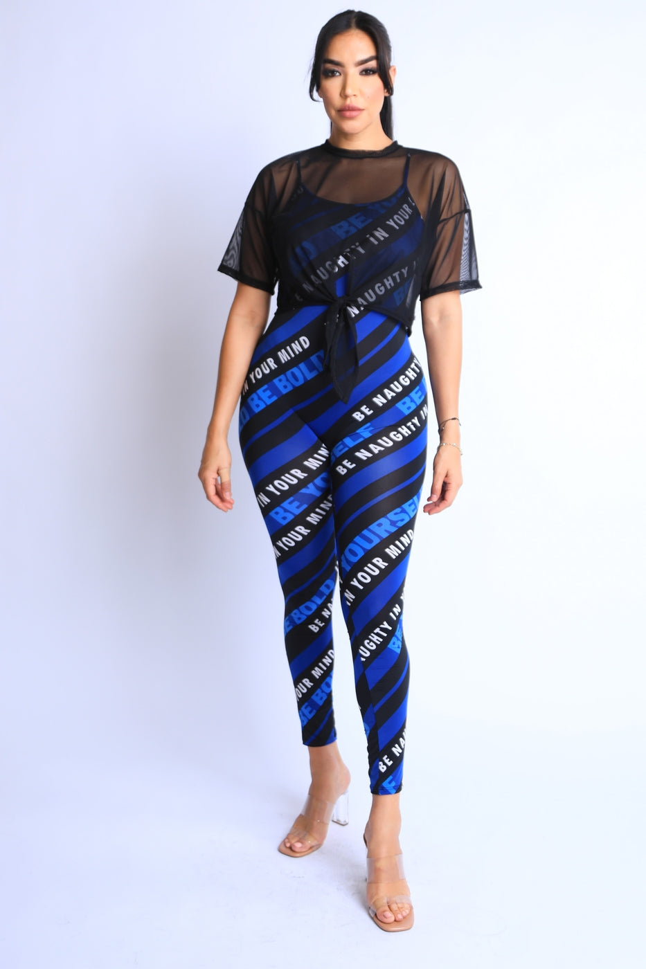 Cheryl Stripe Jumpsuit with Mesh