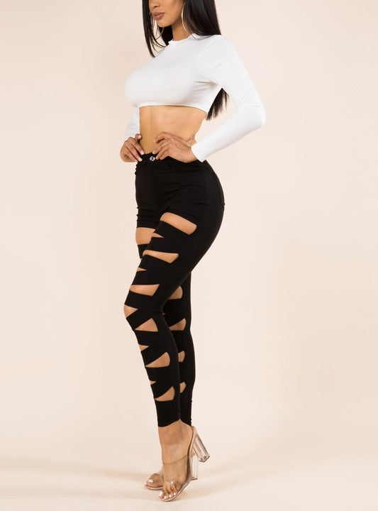 Beauty Cut Out Pants Black