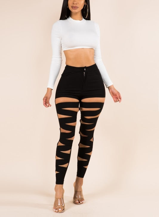 Beauty Cut Out Pants Black