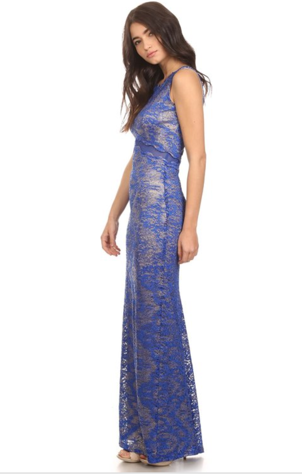 Glittered Metallic Lace Sheath Dress