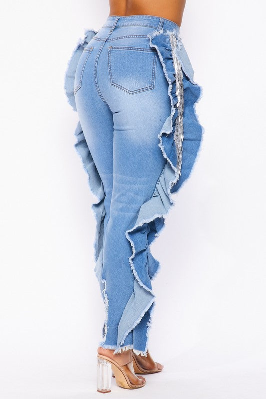 Side Ruffle Pants Bella Side Ruffles Skinny Jeans – Fancyevans Boutique