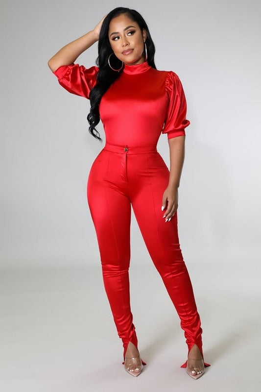 Eva Beauty Bodysuit And Pant Set (Red)