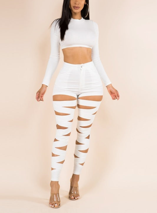 Beauty Cut Out Pants White